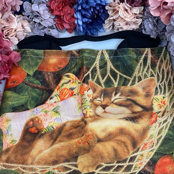 Eco-Friendly Sleeping Tabby Cat Folding Tote Bag - Picture 6 of 13